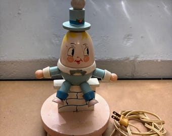 1950's Humpty Dumpty Wood hand painted  Children bedroom table Lamp.