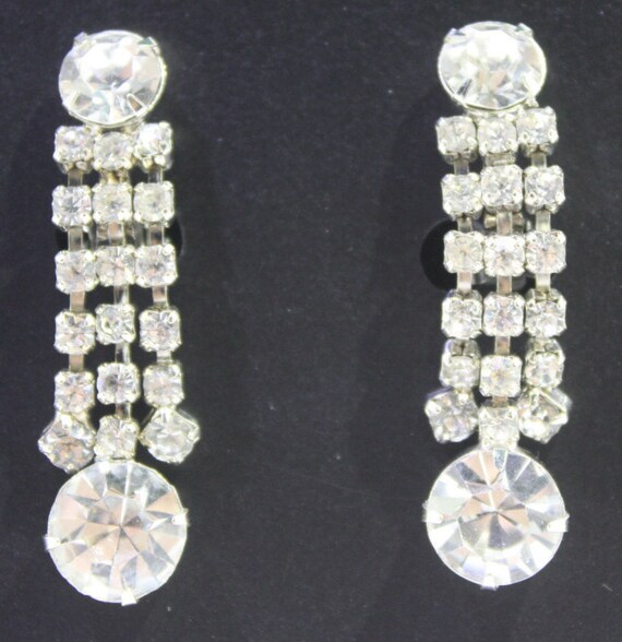 Vintage 1950 Rhinestone Earrings - Wedding / Brid… - image 1