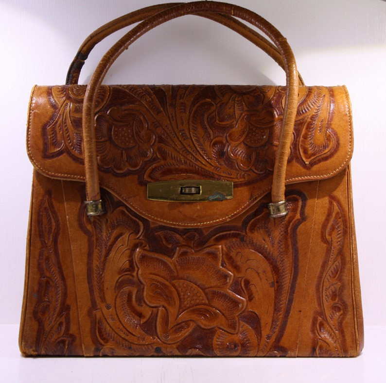 vintage leather tooled bag