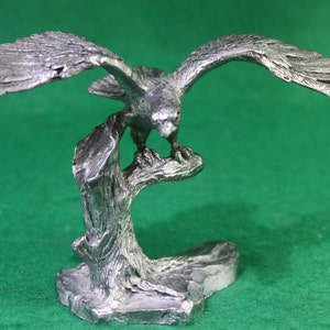 Vintage signed Pewter Perched Eagle with spread wings sculpture