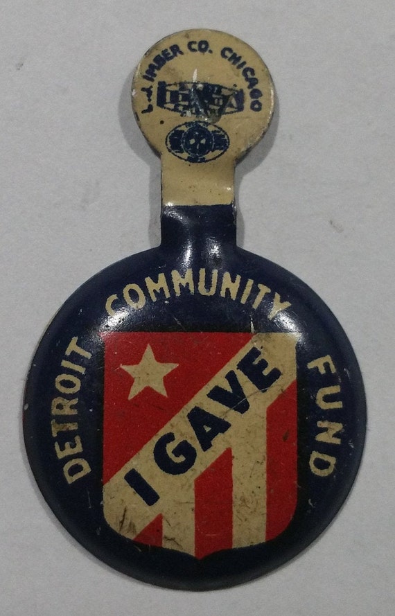 Vintage Rare unused "I GAVE" Litho Tin Tab button 