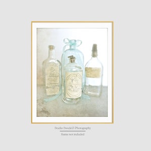 Apothecary- Vintage Farmhouse Bath Print, Shabby Cottage Chic Art, Old Bottle Photograph, Farmhouse Kitchen Art, Rustic Farmhouse Still Life