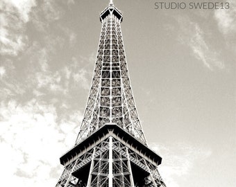 Eiffel Majesty- Black and White Paris Photography, Black and White Eiffel Tower Print, Europe Travel, Paris Landscape, Architectural Photo