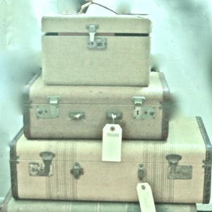 Retro Travel Vintage Luggage Photo, Travel Art Print, Aqua Green Retro Wall Art, Old Luggage Print, Old Suitcase Art, Rustic Farmhouse Art image 1