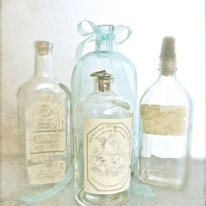 Apothecary- Vintage Farmhouse Bath Print, Shabby Cottage Chic Art, Old Bottle Photograph, Farmhouse Kitchen Art, Rustic Farmhouse Still Life