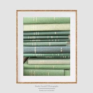 Green Library- Book Photography, Green Book Art Print, Shabby Cottage Book Photo, Farmhouse Wall Art, Library Office Art, Vintage Book Art
