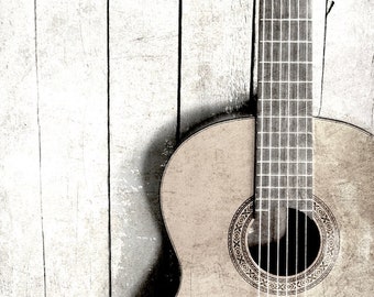 Guitar One- Black and White Guitar, Guitar Photography, Music Lover Art, Acoustic Guitar Print, Vintage Guitar, Old Guitar Wall Art Print
