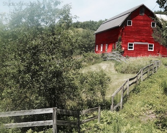 Red Barn- Landscape Photography, Old Barn Print, Barn Wall Art, Country Farm Print, Fixer Upper Style Farmhouse Art Print, Red Barn Photo