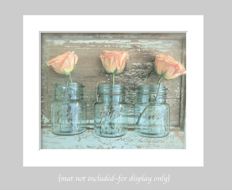 Rose Trio Farmhouse Rose Print, Shabby Cottage Chic, French Country Kitchen Art, Rose Photo, Mason Jar Rustic Decor, Farmhouse Chic Art image 2