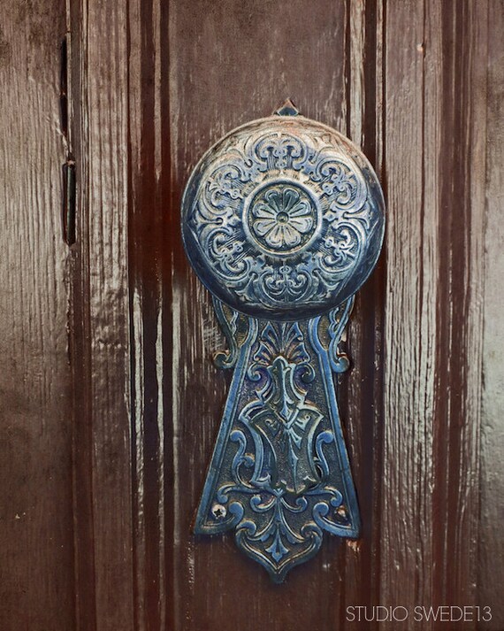 Door Photography Savannah Art Print Rustic Door Art Old Door Knob Navy Blue Farmhouse Art Shabby Cottage Home Macro Art Blue Knob