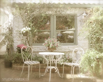 English Tea Garden- Cafe Garden Print, Cottage Photography, Cafe Art, Bistro Kitchen Art, Home and Garden Art, Rose Garden Print, Garden Art