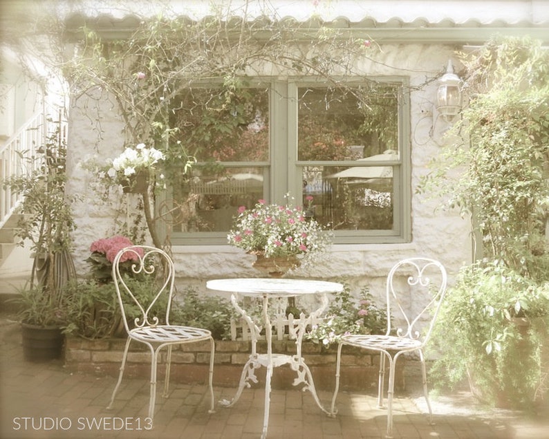 English Tea Garden Cafe Garden Print, Cottage Photography, Cafe Art, Bistro Kitchen Art, Home and Garden Art, Rose Garden Print, Garden Art image 1