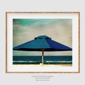 Blue Umbrella- Beach Umbrella Print, Florida Beach Wall Art, Coastal Beach House Decor, Beach Umbrella Art, Contemporary Abstract Beach Art