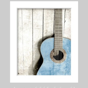Blue Acoustic Guitar Wall Art Print, Guitar Photography, Music Lover Art Print, Abstract Acoustic Guitar Art, Vintage Old Blue Guitar Photo image 2