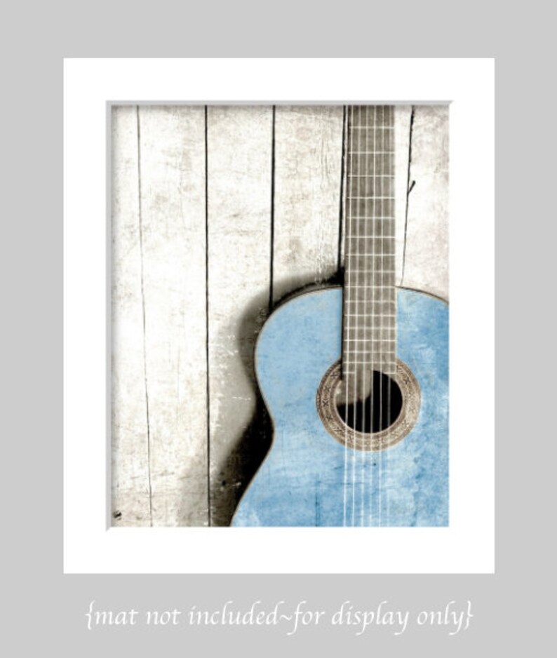 Blue Acoustic Guitar Wall Art Print, Guitar Photography, Music Lover Art Print, Abstract Acoustic Guitar Art, Vintage Old Blue Guitar Photo image 2