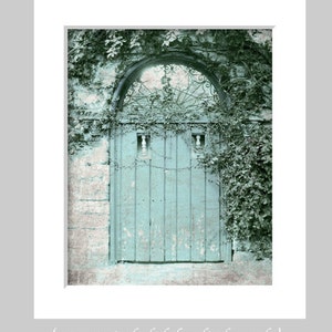 Verweerde blauwe Cottage-deur fotografie, blauwe deur foto, architectuur, rustieke Shabby Aqua Cottage deur print, boerderij oude blauwe deur kunst afbeelding 2