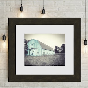 Aqua Barn- Landscape Art Print, Old Barn Photo, Barn Wall Art, Country Farm Print, Fixer Upper Style, Rustic Farmhouse Black and White Art