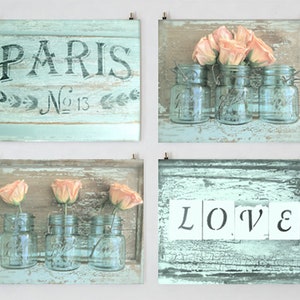 Paris Love Gallery Rose Wall Art Gallery, Farmhouse Art Prints, French Country Photography, Shabby Chic Wall Art Set of 4 Romantic Rose Art image 1