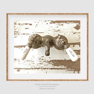 Hot and Cold- Farmhouse Bath Art Print, Country Kitchen Art, Fixer Upper Style Bathroom Spigot Art, Primitive Rustic Farmhouse Photography