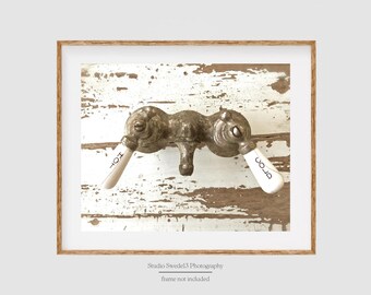 Hot and Cold- Farmhouse Bath Art Print, Country Kitchen Art, Fixer Upper Style Bathroom Spigot Art, Primitive Rustic Farmhouse Photography