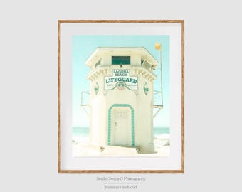 Laguna Lifeguard- California Laguna Beach Print, Lifeguard Tower Stand, Aqua Landscape, California Beach Ocean Art, Coastal Cali Landmark