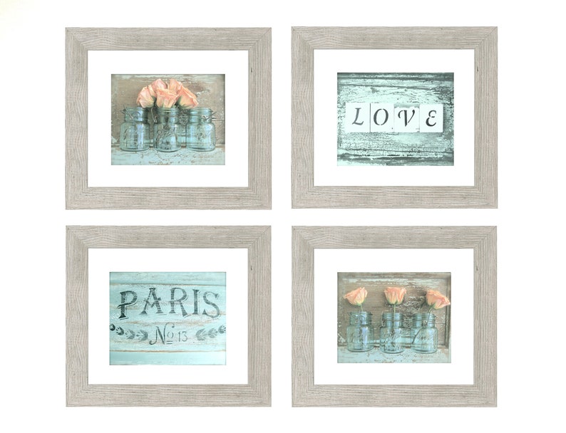 Paris Love Gallery Rose Wall Art Gallery, Farmhouse Art Prints, French Country Photography, Shabby Chic Wall Art Set of 4 Romantic Rose Art image 2