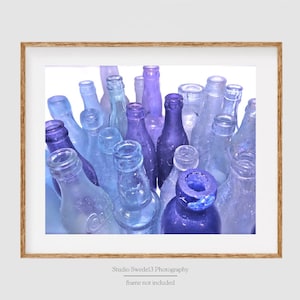 Lavender Bottles- Retro Purple Bottle Wall Art, Old Bottle Kitchen Wall Art, Abstract Purple Restaurant Art, Rustic Farmhouse Art Print