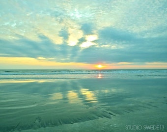 Easter Sunrise- Beach Ocean Photography Print, Seascape, Coastal Landscape, Nature Print, Florida Beach Art, Aqua Blue Sky Clouds, Beach Art