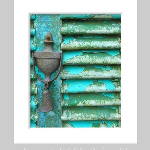 Rustic Dreams Turquoise Chippy Paint Door Photography, Old Door Photo, Rustic Door Art, Blue Door Print, Weathered Farmhouse Peeling Paint image 2