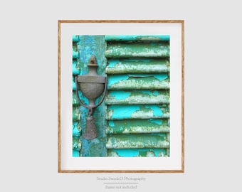 Rustic Dreams- Turquoise Chippy Paint Door Photography, Old Door Photo, Rustic Door Art, Blue Door Print, Weathered Farmhouse Peeling Paint