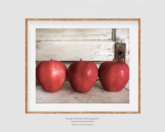 Red Delicious- Food Photography, Farmhouse Kitchen Art, Country Kitchen Still Life, Rustic Kitchen Food Art, Red Apple Fruit Photography