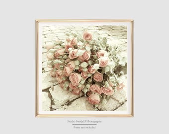 Sweetheart Roses- Pink Rose Photo, Rose Bundle Art Print, Garden Photography, Cottage Chic Farmhouse Botanical Art, Romantic Valentine Print
