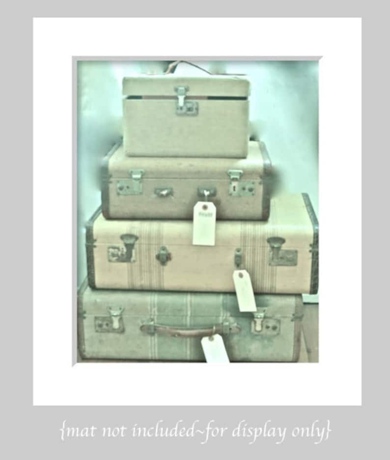 Retro Travel Vintage Luggage Photo, Travel Art Print, Aqua Green Retro Wall Art, Old Luggage Print, Old Suitcase Art, Rustic Farmhouse Art image 2