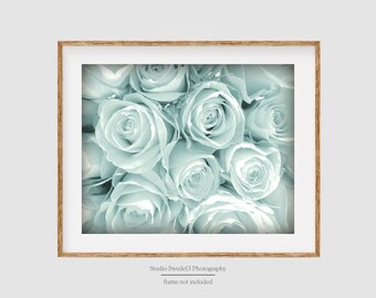 Aqua Dream- Blue Rose Photograph, Rose Art, Aqua Flower Photo, Cottage Chic Garden Print, Romantic Blue Flower Art, Modern Botanical Print