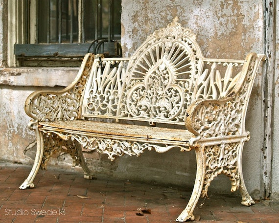 Bench Photo Rustic Decor Old Garden Bench Print Savannah Etsy