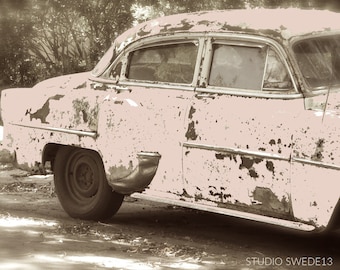 Pink Lady- Old Car Photograph, Vintage Car Art, Retro Antique Car Photo, Pink Car Print, Rusty Peeling Paint, Rustic Farmhouse Art Print