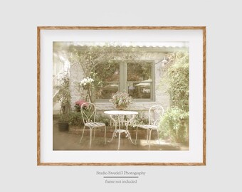 English Tea Garden- Cafe Garden Print, Cottage Photography, Cafe Art, Bistro Kitchen Art, Home and Garden Art, Rose Garden Print, Garden Art