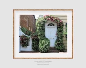 Draped Door-Charleston Artwork, Charleston Door Print, White Door Art, Charleston Home, Ivy, Florals, Adorned Door, Southern Art Print