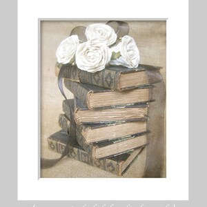 Shakespeare Stack Book Art, Modern Farmhouse Print, Vintage Book Print, Shabby Cottage Chic Old Books, Rustic Beige Library Office Decor image 2