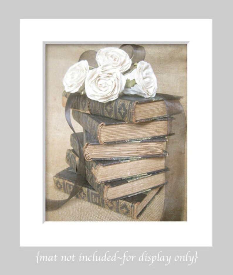 Shakespeare Stack Book Art, Modern Farmhouse Print, Vintage Book Print, Shabby Cottage Chic Old Books, Rustic Beige Library Office Decor image 2