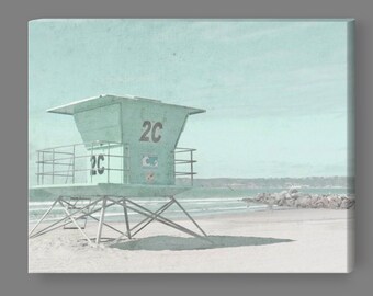 Beach Lifeguard Tower Canvas Art, California Beach Print, Ocean Landscape, Aqua Art On Canvas, Gallery Wrap Print on Canvas, Ready To Hang