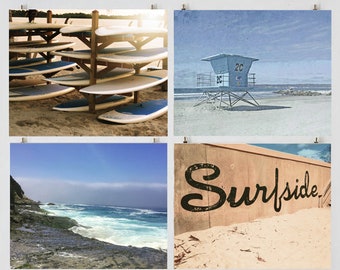 Surfs Up Gallery- Surfer Beach Prints, Coastal Beach Ocean Photo Set, Beach Photos Set of 4, Seascape Prints, Florida and California Beaches