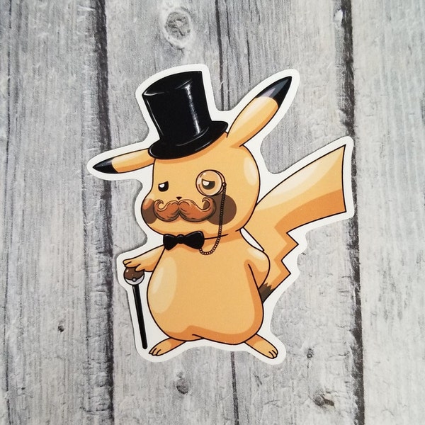 Well-to-do Pikachu in a Top Hat and Monocle Matte Vinyl Sticker, 2.75" Die Cut, Hand-drawn Fan Art, Laptop Sticker, Notebook Sticker, Gift