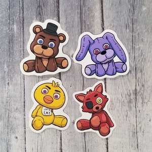 Five Nights at Freddy's Freddy Foxy Chica Bonnie Plushie Vinyl Stickers, 2.75 Die Cut, Laptop Sticker, Notebook Sticker, FNAF, Party Favor Full Set of 4