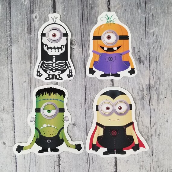 Halloween Minions Vinyl Stickers | 2.75" Die Cut | Hand-drawn, Laptop Sticker, Notebook Sticker, Gift, Pumpkin, Vampire, halloween sticker Il_570xn