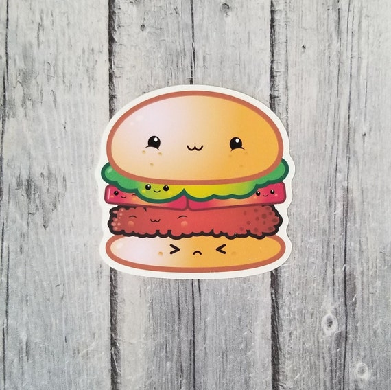 Kawaii Happy Hamburger Sticker 2.75 Die Cut Burger Matte Vinyl