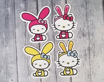 Easter Bunny Hello Kitty Stickers 2.75" Die Cut Matte Vinyl Stickers, Laptop Decal, Notebook Sticker, Easter Basket, cute sticker, gift