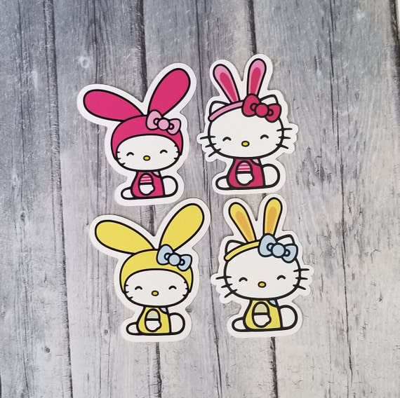 Easter Bunny Hello Kitty Stickers 2.75" Die Cut Matte Vinyl Stickers, Laptop Decal, Notebook Sticker, Easter Basket, cute sticker, gift Il_570xn