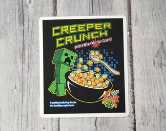 Creeper Crunch Minecraft Cereal 3" Die Cut Matte Vinyl Sticker, Minecraft Sticker, Laptop Decal Sticker, Notebook Sticker, Party Favor