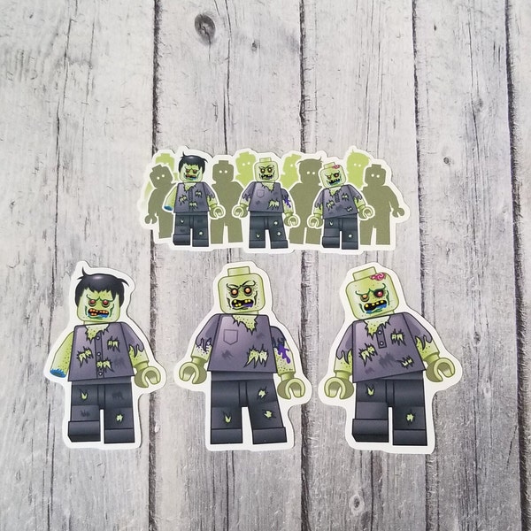 Zombie Brick Figures Vinyl Sticker| Matte Vinyl Sticker, Notebook Sticker, Laptop Sticker, Gift, Party Favor, Halloween, Zombie sticker